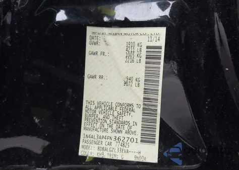 2015 Nissan Altima 2.5 S из США, поврежденный, VIN 1N4AL3AP4FN362701